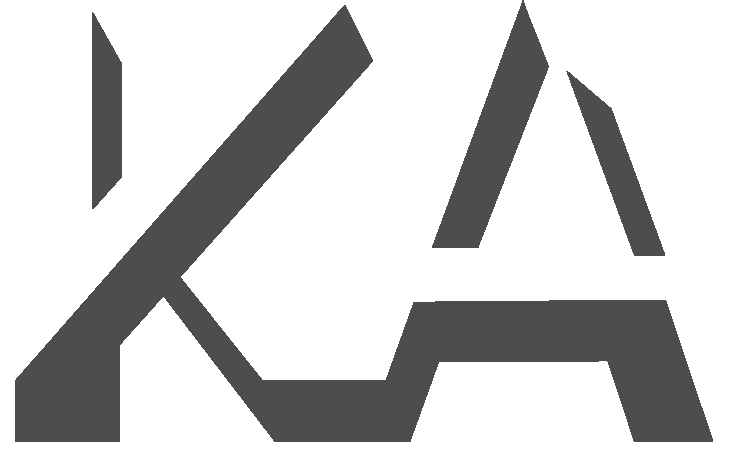 Stylized black letters K and A with sharp angles on a transparent background.